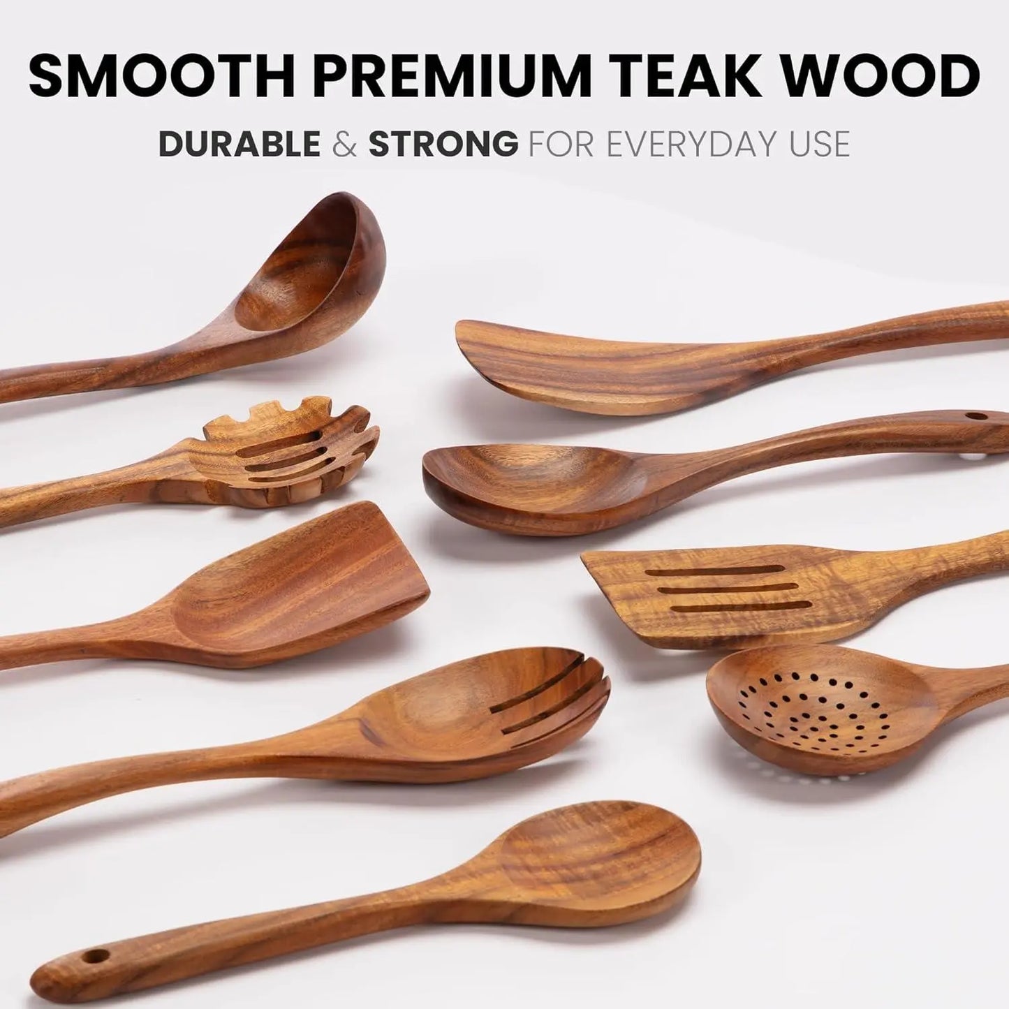 Teak Wood Kitchen Utensil Set 9-Piece for Nonstick