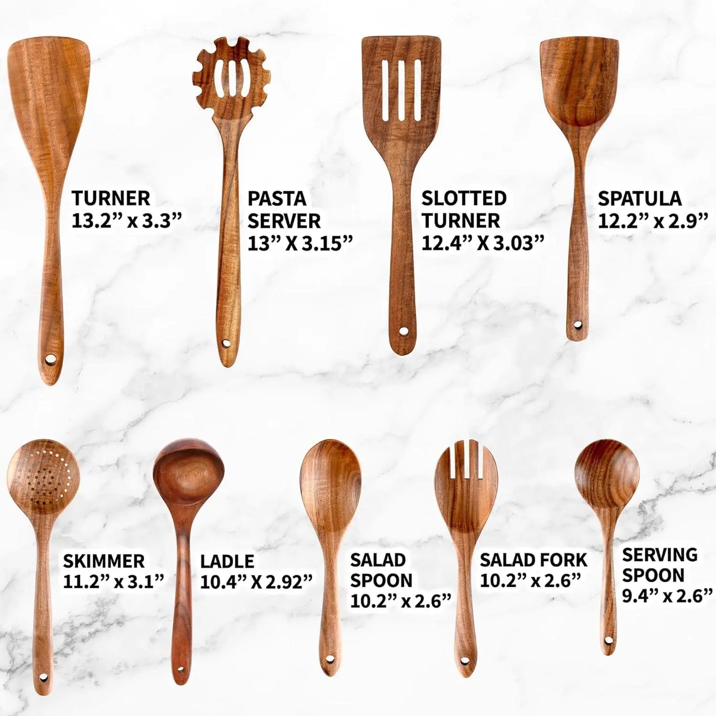 Teak Wood Kitchen Utensil Set 9-Piece for Nonstick