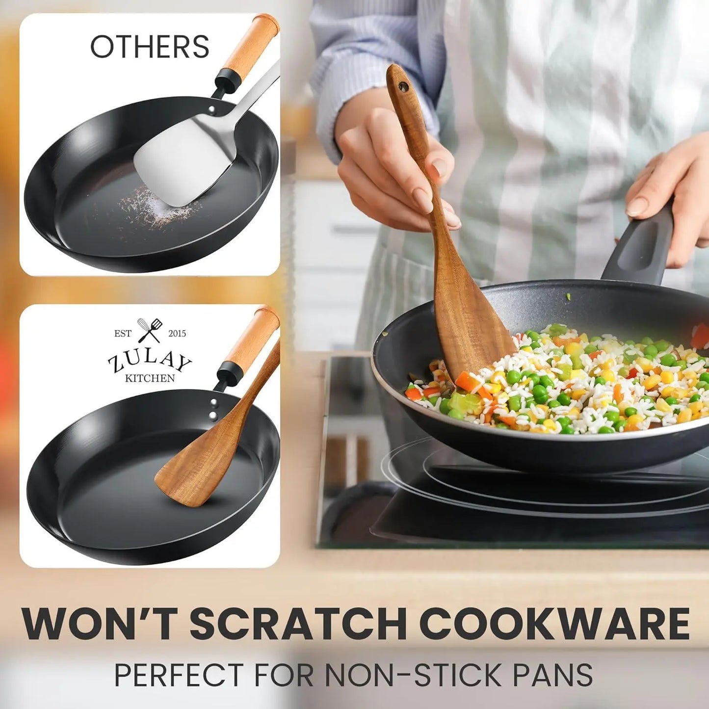 Teak Wood Kitchen Utensil Set 9-Piece for Nonstick