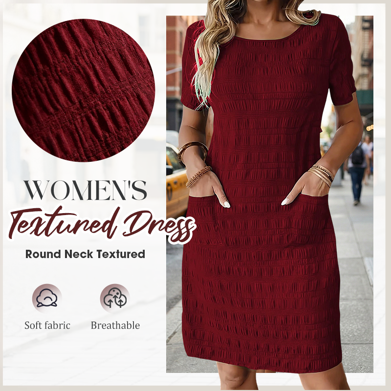 ⌛Limited-time Offer👗 Women's Round Neck Textured Knee-Length Dress- Made For Everyday Life✨