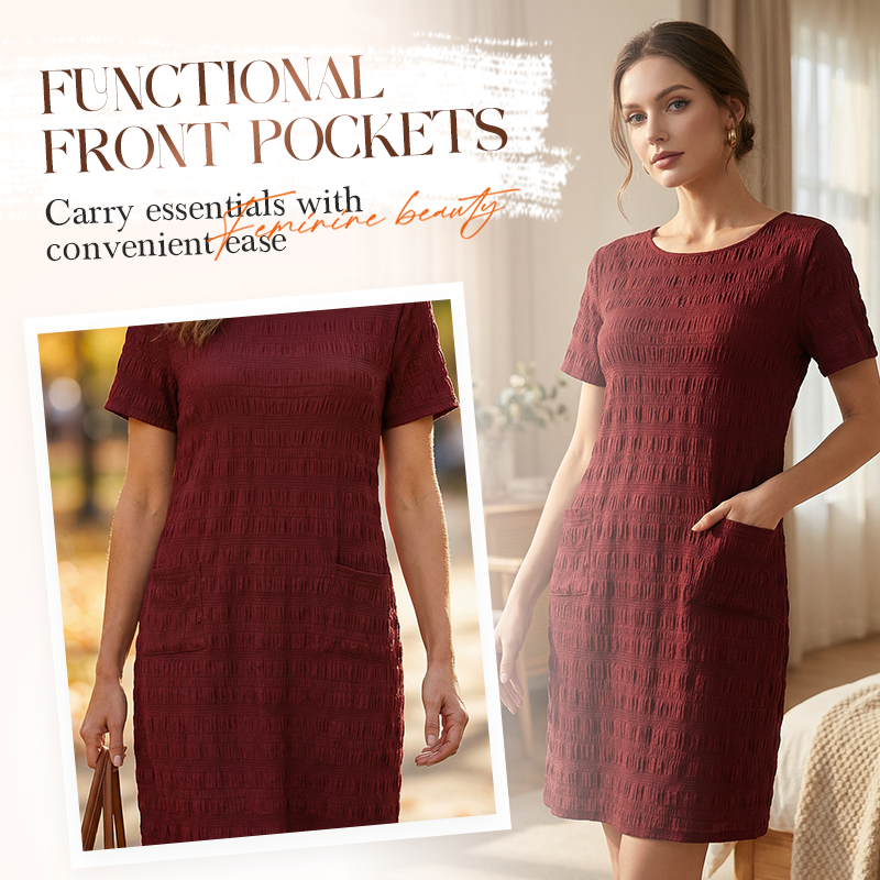 ⌛Limited-time Offer👗 Women's Round Neck Textured Knee-Length Dress- Made For Everyday Life✨